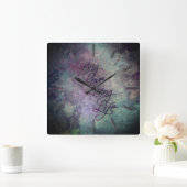 ティール(緑がかった色)自然ピンクイエローフローラストーン愛の人生S スクエア壁時計 (ホーム)