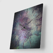 ティール(緑がかった色)自然ピンクイエローフローラストーン愛の人生S スクエア壁時計 (傾斜)