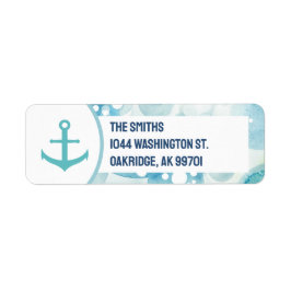 ティール(緑がかった色)航海のいかりと沿岸バブルビーチをテーマにした ラベル