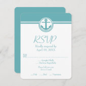 ティール（緑がかった色）航海のいかりウェディングRSVPカード 出欠カード (正面/裏面)