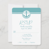 ティール(緑がかった色)航海のいかりウェディングRSVPカード 出欠カード (正面)