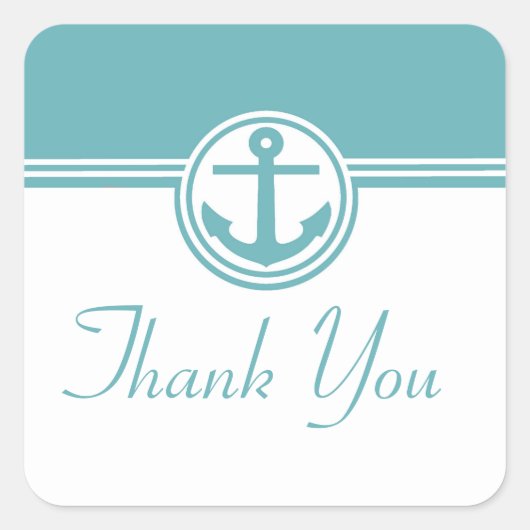 ティール(緑がかった色)航海のいかりサンキューステッカー スクエアシール (正面)
