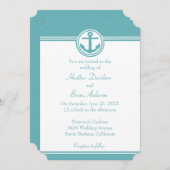 ティール(緑がかった色)航海のいかり結婚式招待状 招待状 (正面/裏面)