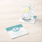 ティール(緑がかった色)航海のいかり スクエアペーパーコースター (インサイチュ)