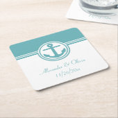 ティール(緑がかった色)航海のいかり スクエアペーパーコースター (アングル)