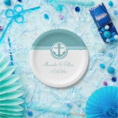 ティール（緑がかった色）航海のいかり ペーパープレート (パーティー)