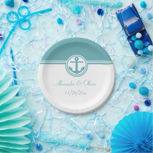 ティール（緑がかった色）航海のいかり ペーパープレート (パーティー)