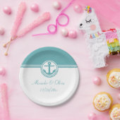 ティール（緑がかった色）航海のいかり ペーパープレート (パーティー)