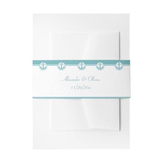 ティール(緑がかった色)航海のいかり 招待状ベリーバンド (正面例)