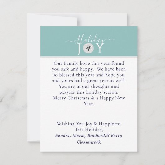 ティール（緑がかった色）航海のジョイ砂ドル3写真クリスマス (裏面)