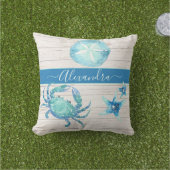 ティール(緑がかった色)航海のブルーカニ砂ドル屋外枕 アウトドアクッション (芝生)