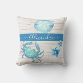 ティール(緑がかった色)航海のブルーカニ砂ドル屋外枕 アウトドアクッション (正面)