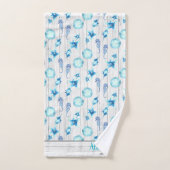 ティール(緑がかった色)航海のブルーコースタルシーライフホワイトウッド バスタオルセット (ハンドタオル)