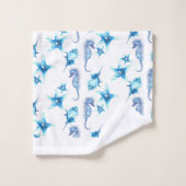 ティール（緑がかった色）航海のブルーコースタルシーライフ バスタオルセット (ウォッシュタオル)