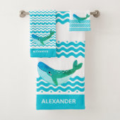 ティール(緑がかった色)航海のブルーホエールウェーブズ バスタオルセット (インサイチュ)