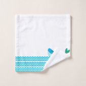 ティール(緑がかった色)航海のブルーホエールウェーブズ バスタオルセット (ウォッシュタオル)