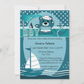 ティール(緑がかった色)航海のボーイベビーシャワー招待状 招待状 (正面)