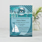 ティール(緑がかった色)航海のボーイベビーシャワー招待状 招待状 (スタンド正面)