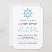 ティール（緑がかった色）航海のボートホイールバースデーパーティー招待状 招待状 (正面)