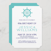 ティール（緑がかった色）航海のボートホイールバースデーパーティー招待状 招待状 (正面/裏面)