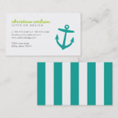 ティール（緑がかった色）航海の可愛いいかりとストライプ 名刺 (正面/裏面)