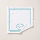 ティール(緑がかった色)色の名前(長方形のフローラ楕円) バスタオルセット (ウォッシュタオル)