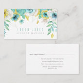 ティール(緑がかった色)色彩の鮮やかフローラ美容師アポイントメントカード 予約カード (正面/裏面)