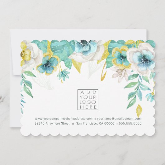 ティール(緑がかった色)色彩の鮮やかフローラ贈与証テンプレート (裏面)