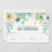 ティール(緑がかった色)色彩の鮮やかフローラ贈与証テンプレート (正面)