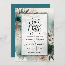 ティール（緑がかった色）花びらイン青銅開花結婚ズ セーブザデート