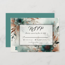ティール（緑がかった色）花びらイン青銅開花結婚ズ 出欠カード
