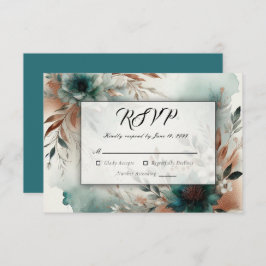 ティール（緑がかった色）花びらイン青銅開花結婚ズ 出欠カード