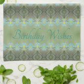 ティール(緑がかった色)花パターン(の模様が)あるデザイン キッチンタオル (折り畳み)