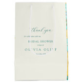 ティール（緑がかった色）花ブライダルシャワー ミディアムペーパーバッグ (裏面)