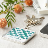 ティール（緑がかった色）花名前をカスタムする白 キーホルダー (側面)