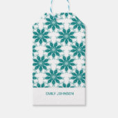 ティール(緑がかった色)花名前をカスタムする白 ギフトタグ (正面)