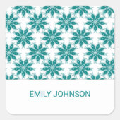 ティール(緑がかった色)花名前をカスタムする白 スクエアシール (正面)