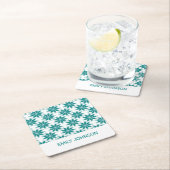 ティール（緑がかった色）花名前をカスタムする白 スクエアペーパーコースター (インサイチュ)