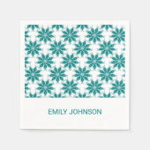 ティール(緑がかった色)花名前をカスタムする白 スタンダードカクテルナプキン (正面)