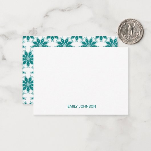 ティール（緑がかった色）花名前をカスタムする白 ノートカード (正面/裏面インサイチュ)