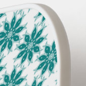 ティール（緑がかった色）花名前をカスタムする白 ピックルボールラケット (左詳細)