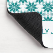 ティール（緑がかった色）花名前をカスタムする白 マウスパッド (コーナー)