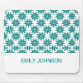 ティール（緑がかった色）花名前をカスタムする白 マウスパッド (正面)