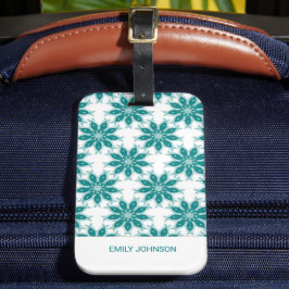 ティール（緑がかった色）花名前をカスタムする白 ラゲッジタグ