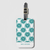 ティール(緑がかった色)花名前をカスタムする白 ラゲッジタグ (正面縦)