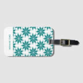 ティール(緑がかった色)花名前をカスタムする白 ラゲッジタグ (正面横)