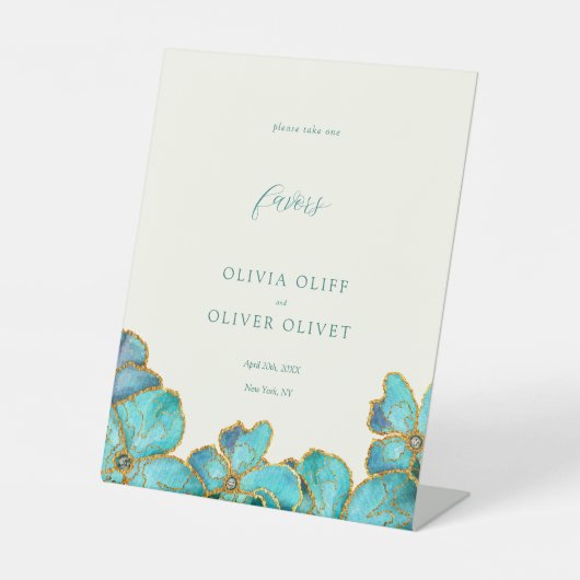 ティール（緑がかった色）花結婚式の引き出物 台座サイン (正面)