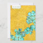 ティール(緑がかった色)花結婚式の日付保存QRコード 招待状 (裏面)