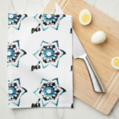 ティール(緑がかった色)花 キッチンタオル (四つ折り)