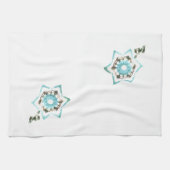 ティール（緑がかった色）花 キッチンタオル (横)